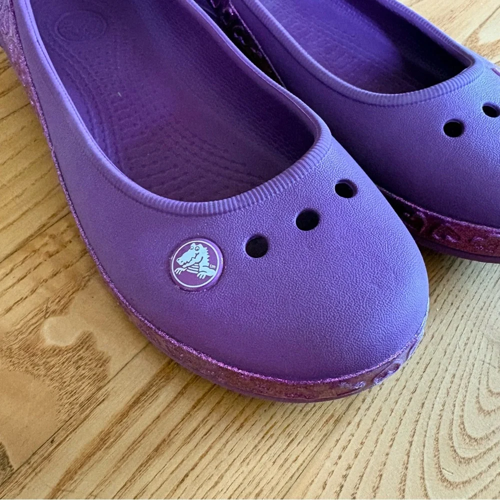 Crocs Genna II Shoes Flats Sparkle Band Slingback Purple Hearts Kids Girls Sz 3